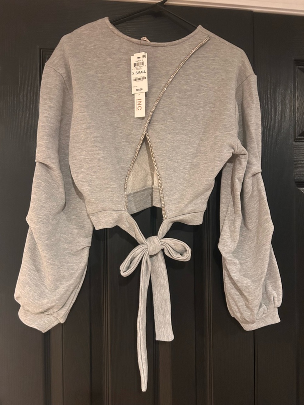 Culpos INC Light Gray Cropped Tie-Back Sweatshirt